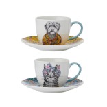 LifetimeBRANDS portselanist tasside ja alustasside komplekt "Cat and dog", 2 tk. 240 ml | 1