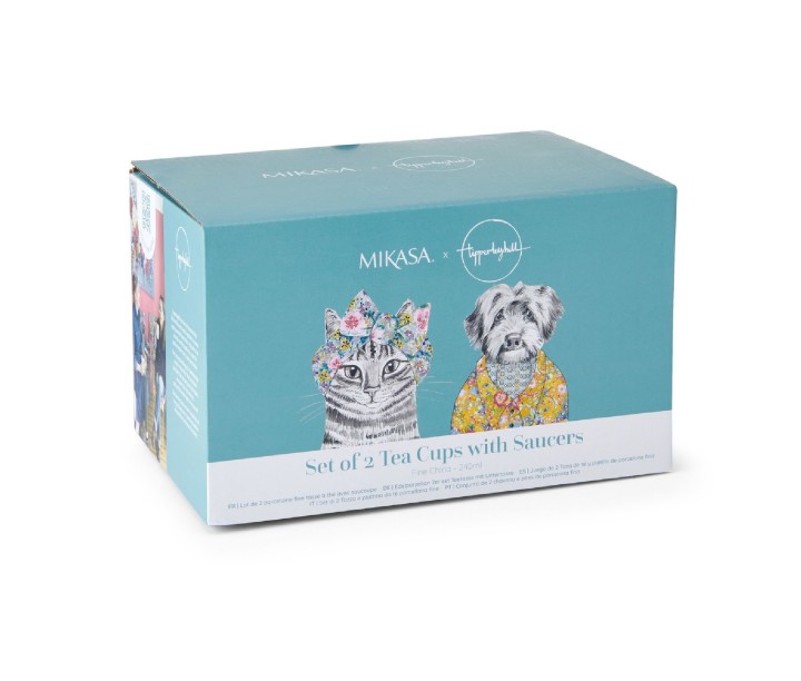 LifetimeBRANDS portselanist tasside ja alustasside komplekt "Cat and dog", 2 tk. 240 ml | 5