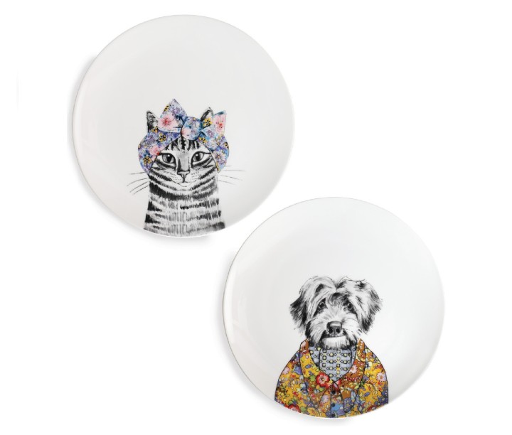 LifetimeBRANDS portselanist taldrikukomplekt "Cat and dog", 2 tk. Ø 21 cm | 1